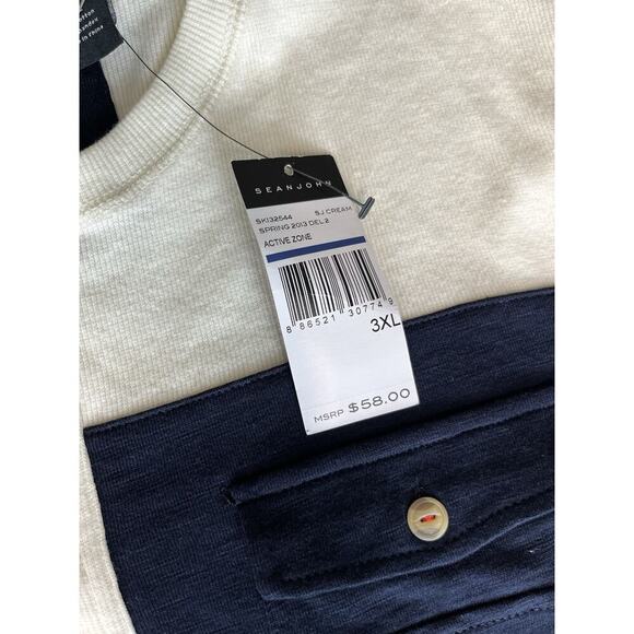 Sean John Men’s 3XL Henley T-Shirt – Colorblock Navy & White Cotton Blend - Picture 8 of 8